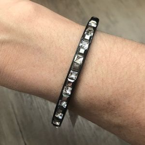 New DKNY hinged bracelet/black w/square crystals
